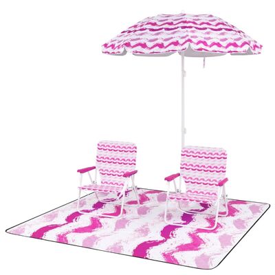 CostwayEnsemble de 2 Chaises de Plage avec Parasol et Couverture de Plage Parasol avec Sac de Transport 2 Chaises Pliantes Rose - Publicité CostwayEnsemble de 2 Chaises de Plage avec Parasol et Couverture de Plage Parasol avec Sac de Transport 2 Chaises Pliantes Rose - Publicité