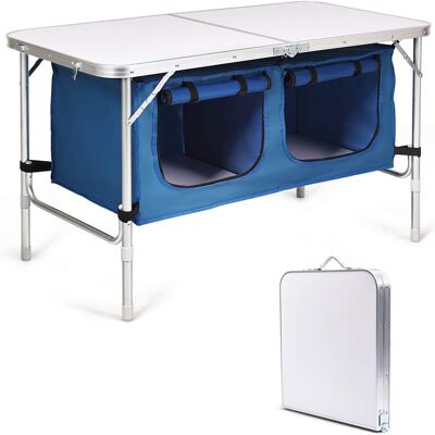 CostwayTable de Camping Pliante Table de Jaridn en Aluminium Pliable et Compacte - 2 Compartiments de Rangement Réglable en Hauteur Bleu - Publicité CostwayTable de Camping Pliante Table de Jaridn en Aluminium Pliable et Compacte - 2 Compartiments de Rangement Réglable en Hauteur Bleu - Publicité