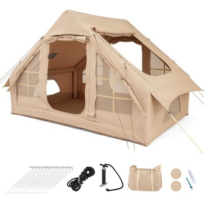 CostwayTente Gonflable pour 4-6 Personnes Grande Tente de Camping avec 4 Fenêtres à Moustiquaire 2 Portes Aérations Supérieures Sac de Transport Beige - Publicité CostwayTente Gonflable pour 4-6 Personnes Grande Tente de Camping avec 4 Fenêtres à Moustiquaire 2 Portes Aérations Supérieures Sac de Transport Beige - Publicité