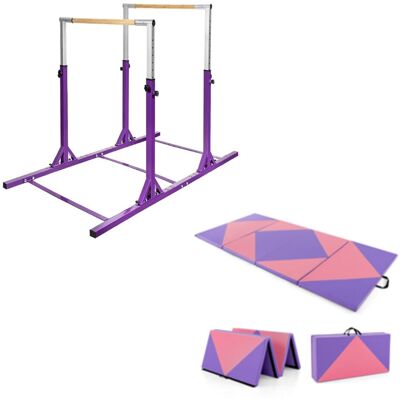 CostwayTapis de Gymnastique Pliable de 240CM en Cuir Pu Rose+Barres Parallèles de Gym Hauteur Réglable 11 Niveaux Charge 100KG pour 6-12 Ans Violet - Publicité CostwayTapis de Gymnastique Pliable de 240CM en Cuir Pu Rose+Barres Parallèles de Gym Hauteur Réglable 11 Niveaux Charge 100KG pour 6-12 Ans Violet - Publicité
