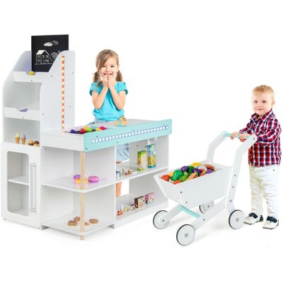 CostwayEnsemble de Jeu de Supermarché en Bois pour Enfants Epicerie de Jeu avec Caisse Enregistreuse Chariot Tableau Noir avec Lumières LED Blanc - Publicité CostwayEnsemble de Jeu de Supermarché en Bois pour Enfants Epicerie de Jeu avec Caisse Enregistreuse Chariot Tableau Noir avec Lumières LED Blanc - Publicité