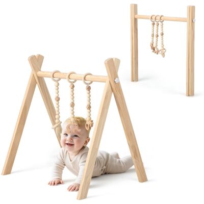 CostwayPortique d'Eveil en Bois pour Bébé Plus 3 Mois avec 3pcs Pendentifs sans BPA Forme Triangulaire 60x44x60CM Naturel - Publicité CostwayPortique d'Eveil en Bois pour Bébé Plus 3 Mois avec 3pcs Pendentifs sans BPA Forme Triangulaire 60x44x60CM Naturel - Publicité