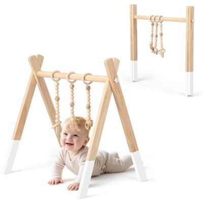 CostwayPortique d'Eveil en Bois pour Bébé Plus 3 Mois avec 3pcs Pendentifs sans BPA Forme Triangulaire 59x45x60CM Blanc - Publicité CostwayPortique d'Eveil en Bois pour Bébé Plus 3 Mois avec 3pcs Pendentifs sans BPA Forme Triangulaire 59x45x60CM Blanc - Publicité