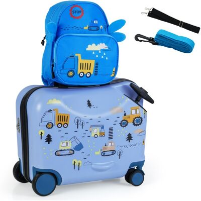 Costway18 Valise à Roulettes Enfants avec 12 Sac à Dos Bagages à Main avec Poignée Rétractable Modèle d'Abeille pour 3 Ans+ Bleu Foncé - Publicité Costway18 Valise à Roulettes Enfants avec 12 Sac à Dos Bagages à Main avec Poignée Rétractable Modèle d'Abeille pour 3 Ans+ Bleu Foncé - Publicité