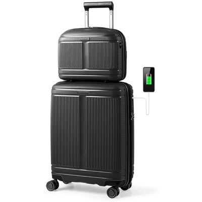 CostwayEnsemble de Bagages 2 Pièces Valise Cabine 50 CM et Trousse à Cosmétiques 35 CM Bagage à Coque en PP avec Serrure TSA Port USB Noir - Publicité CostwayEnsemble de Bagages 2 Pièces Valise Cabine 50 CM et Trousse à Cosmétiques 35 CM Bagage à Coque en PP avec Serrure TSA Port USB Noir - Publicité