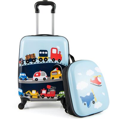 CostwayEnsemble de Bagages 2 Pcs pour Enfants avec Roues Pivotantes Valise Rigide de 17" et Sac à Dos Rigide de 13" Motif Voiture BLeu + Noir - Publicité CostwayEnsemble de Bagages 2 Pcs pour Enfants avec Roues Pivotantes Valise Rigide de 17" et Sac à Dos Rigide de 13" Motif Voiture BLeu + Noir - Publicité