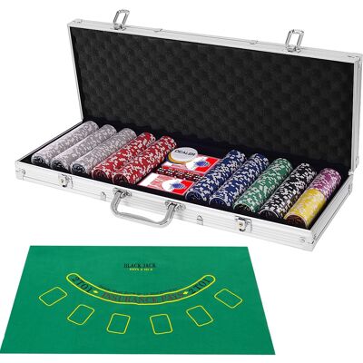 CostwayMallette de Poker 500 Jetons 2 Jeux de Cartes 1 Tapis en Feutre Coffret Professionnelle Etui en Aluminium Argenté - Publicité CostwayMallette de Poker 500 Jetons 2 Jeux de Cartes 1 Tapis en Feutre Coffret Professionnelle Etui en Aluminium Argenté - Publicité