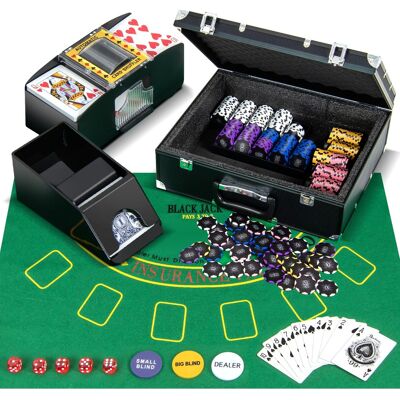 CostwayEnsemble de Jetons de Poker de Casino avec 300 Jetons 2 Jeux de Cartes 5 Dés et 3 Boutons de Croupier Feutre de Poker Mélangeur Automatique de Cartes - Publicité CostwayEnsemble de Jetons de Poker de Casino avec 300 Jetons 2 Jeux de Cartes 5 Dés et 3 Boutons de Croupier Feutre de Poker Mélangeur Automatique de Cartes - Publicité