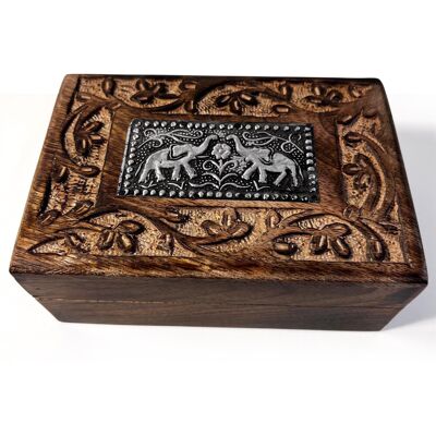 Thorness Handcrafted Mango Wood Trinket Box With Elephant Embossed Design - Publicité Thorness Handcrafted Mango Wood Trinket Box With Elephant Embossed Design - Publicité