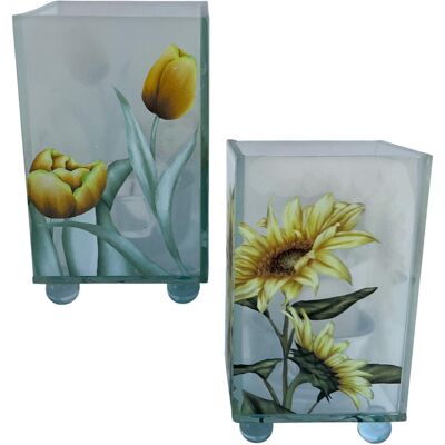 Thorness Set Of 2 Floral Glass Votive Candle Holders, Sunflower & Yellow Tulip - Publicité Thorness Set Of 2 Floral Glass Votive Candle Holders, Sunflower & Yellow Tulip - Publicité
