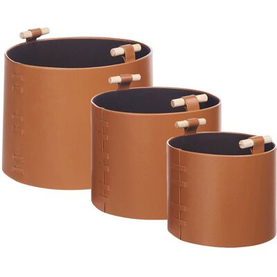 Ensemble de paniers de rangement Beliani Aram - Cuir synthétique Marron - Publicité Ensemble de paniers de rangement Beliani Aram - Cuir synthétique Marron - Publicité