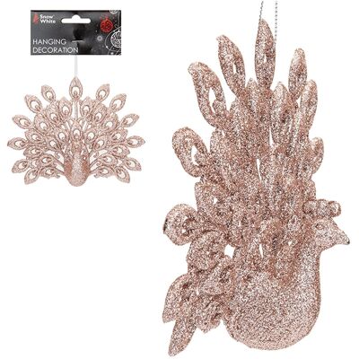 Snow White Décoration De Sapin De Noël En Glitter Rose Gold 15cm Oiseau Paon - Publicité Snow White Décoration De Sapin De Noël En Glitter Rose Gold 15cm Oiseau Paon - Publicité