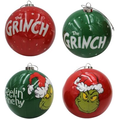 Pms International Grinch Noël Boules Décoration Arbre 9cm Suspendu Ornements - Ensemble De Quatre - Publicité Pms International Grinch Noël Boules Décoration Arbre 9cm Suspendu Ornements - Ensemble De Quatre - Publicité