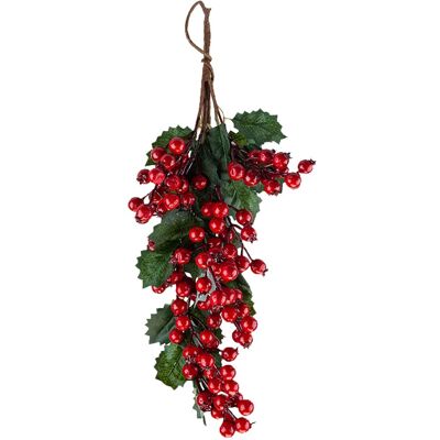 Snow White Suspension De Porte De Noël 42cm Décoration Avec Baies Rouges Artificielles - Publicité Snow White Suspension De Porte De Noël 42cm Décoration Avec Baies Rouges Artificielles - Publicité