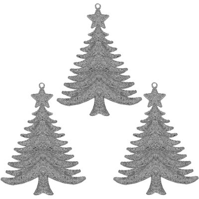 Pms International Lot De 3 Décorations Sapin De Noël Argent Brillant Susp. Publicité Pms International Lot De 3 Décorations Sapin De Noël Argent Brillant Susp. Publicité