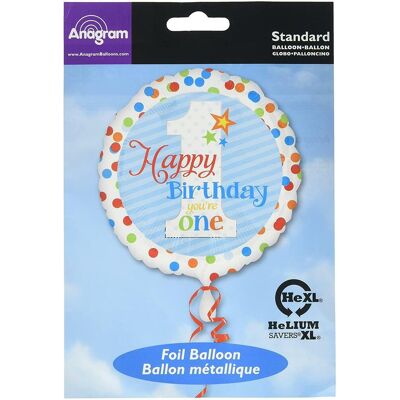 Anagram Ballon Feuille Joyeux Anniversaire Pois Dots Blanc/bleu Garçon - Publicité Anagram Ballon Feuille Joyeux Anniversaire Pois Dots Blanc/bleu Garçon - Publicité