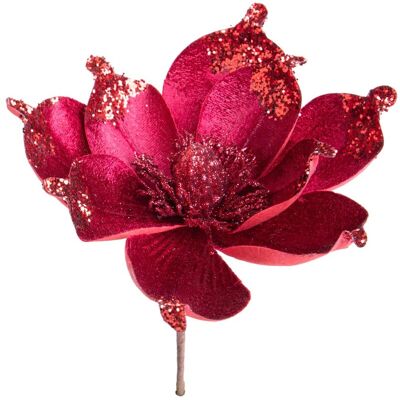 Bianchi Dino Magnolia Fleur Pick Rouge 22cm Velours Décoration Noël - Publicité Bianchi Dino Magnolia Fleur Pick Rouge 22cm Velours Décoration Noël - Publicité