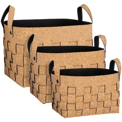 Mica Decorations Panier De Rangement - Lot De 3 - L40 X L30 X H30 Cm - Liège/feu - Publicité Mica Decorations Panier De Rangement - Lot De 3 - L40 X L30 X H30 Cm - Liège/feu - Publicité