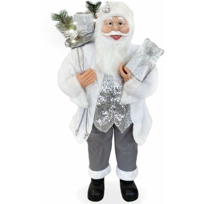 Mediawave Store Papá Noel Blanc-Argent Velvet Lumières-Son Décoration - Publicité Mediawave Store Papá Noel Blanc-Argent Velvet Lumières-Son Décoration - Publicité