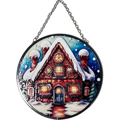 Thorness 6-Inch Stained Glass Gingerbread House Suncatcher - Holiday Window Decor - Publicité Thorness 6-Inch Stained Glass Gingerbread House Suncatcher - Holiday Window Decor - Publicité