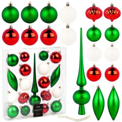 Sans Marque Boules De Noël Incassables Avec Pointes, Vertes, Rouges, Blanches, 19 Pièces. Publicité Sans Marque Boules De Noël Incassables Avec Pointes, Vertes, Rouges, Blanches, 19 Pièces. Publicité