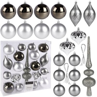 Sans Marque Boules De Noël Incassables En Argent 19 Pièces. Publicité Sans Marque Boules De Noël Incassables En Argent 19 Pièces. Publicité