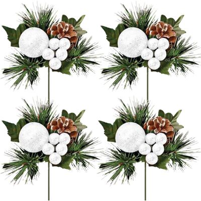 Theme Machine Tige Artificielle De Noël Avec Boules En Paillettes, Baies Et Pigne - 4x Blanc - Publicité Theme Machine Tige Artificielle De Noël Avec Boules En Paillettes, Baies Et Pigne - 4x Blanc - Publicité