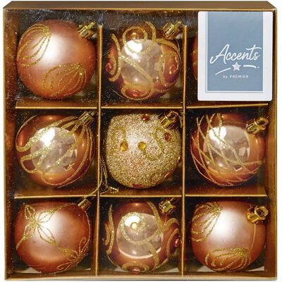 Premier - 60mm Boules rose doré - 9 assorties - Décorations - Publicité Premier - 60mm Boules rose doré - 9 assorties - Décorations - Publicité