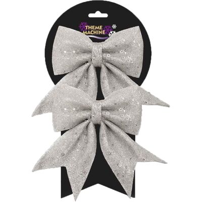 Theme Machine Nœuds Décoration Sapin De Noël Paillettes & Sequins - Lot De 2 - 16cm Argent - Publicité Theme Machine Nœuds Décoration Sapin De Noël Paillettes & Sequins - Lot De 2 - 16cm Argent - Publicité