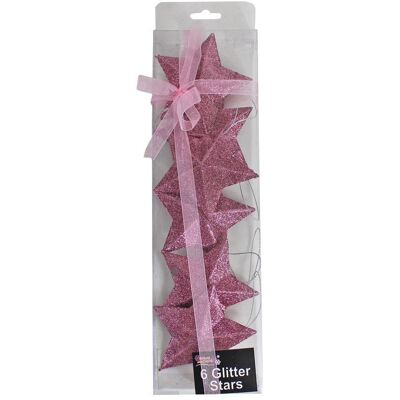 Toyland Décoration De Sapin De Noël 6 Pack 80mm Étoiles Pailletées - Rose - Publicité Toyland Décoration De Sapin De Noël 6 Pack 80mm Étoiles Pailletées - Rose - Publicité