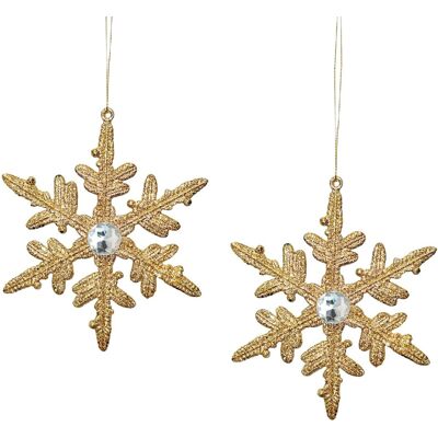 Theme Machine Décoration Sapin De Noël 2 Paquet Flocons De Neige Doré Paillette Avec Gem 14cm - Publicité Theme Machine Décoration Sapin De Noël 2 Paquet Flocons De Neige Doré Paillette Avec Gem 14cm - Publicité