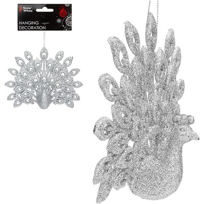 Snow White Décoration D'Arbre De Noël En Paillettes Argentées Paon 15cm - Publicité Snow White Décoration D'Arbre De Noël En Paillettes Argentées Paon 15cm - Publicité