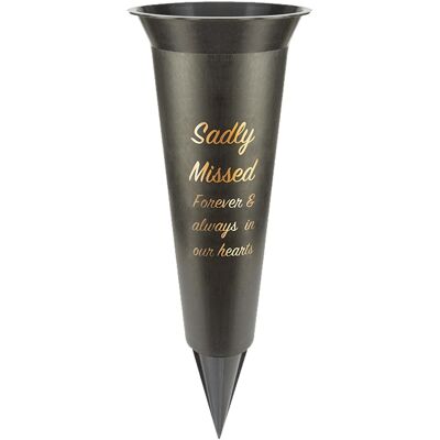 Pms International Vase À Fleurs De Monument Funéraire Noir Avec Bord Ondulé - Tristement Manqué - Publicité Pms International Vase À Fleurs De Monument Funéraire Noir Avec Bord Ondulé - Tristement Manqué - Publicité