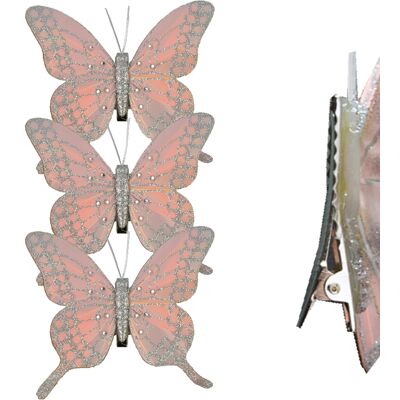 Theme Machine Décoration De Noël Avec 3 Clips De Papillon En Plume Avec Glitters - Rose - Publicité Theme Machine Décoration De Noël Avec 3 Clips De Papillon En Plume Avec Glitters - Rose - Publicité