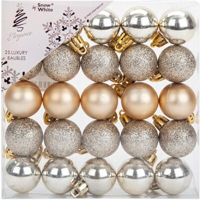 Snow White Paquet De 25 Boules De Noël 30mm Décoration D'Arbre De Noël - Or Champagne - Publicité Snow White Paquet De 25 Boules De Noël 30mm Décoration D'Arbre De Noël - Or Champagne - Publicité