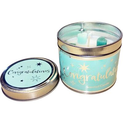 Pms International Bougie Parfumée Congratulations En Boîte Métal Détail Argent Vanille Et Jasmin - Publicité Pms International Bougie Parfumée Congratulations En Boîte Métal Détail Argent Vanille Et Jasmin - Publicité
