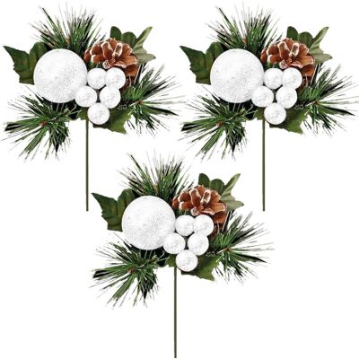 Theme Machine Tige Artificielle De Noël Avec Des Baies Et Pomme De Pin Pailletées - 3x Blanc - Publicité Theme Machine Tige Artificielle De Noël Avec Des Baies Et Pomme De Pin Pailletées - 3x Blanc - Publicité