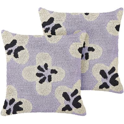 Beliani Ensemble de 2 Coussins - Coton Violet Floral - Publicité Beliani Ensemble de 2 Coussins - Coton Violet Floral - Publicité