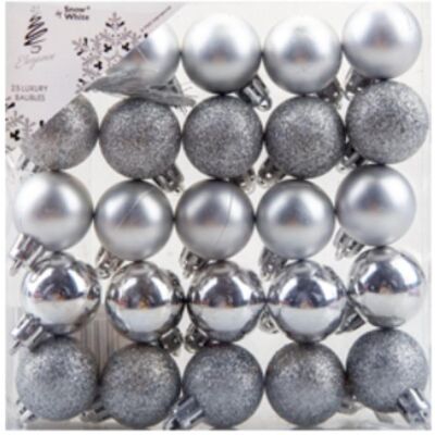 Snow White Paquet De 25 Boules De Noël 30mm Décoration D'Arbre - Argent - Publicité Snow White Paquet De 25 Boules De Noël 30mm Décoration D'Arbre - Argent - Publicité