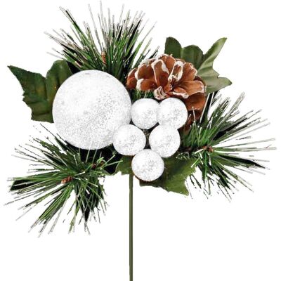 Theme Machine Tige Artificielle De Noël Avec Baies À Paillettes Et Pomme De Pin - 1x Blanc - Publicité Theme Machine Tige Artificielle De Noël Avec Baies À Paillettes Et Pomme De Pin - 1x Blanc - Publicité