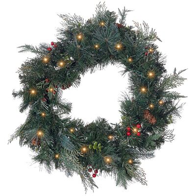 Couronne de Noël Beliani Verte Matériau Synthétique 60 cm Éclairée Pré-Lit Sapin de Neige Artificielle - Couronne - Publicité Couronne de Noël Beliani Verte Matériau Synthétique 60 cm Éclairée Pré-Lit Sapin de Neige Artificielle - Couronne - Publicité