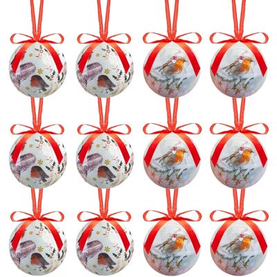 Pms International Boîte De 12 Boules De Noël 75mm Décoration D'Arbre En Polyfoam - Rouge-Gorges - Publicité Pms International Boîte De 12 Boules De Noël 75mm Décoration D'Arbre En Polyfoam - Rouge-Gorges - Publicité