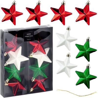 Sans Marque Boules De Noël Incassables Étoiles Rouge Vert Blanc 6,5 Cm 8 Pcs. Publicité Sans Marque Boules De Noël Incassables Étoiles Rouge Vert Blanc 6,5 Cm 8 Pcs. Publicité