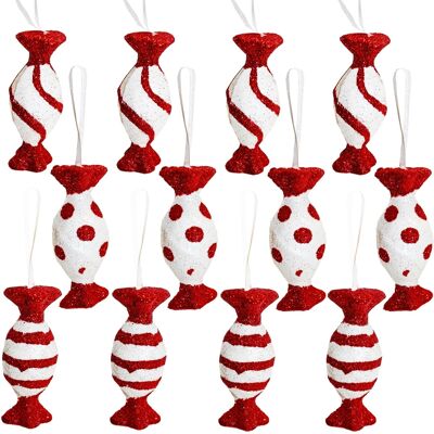 Snow White Décorations Suspendues De Sapin En Paillettes Rouges Et Blanches, Paquet De 12 - Publicité Snow White Décorations Suspendues De Sapin En Paillettes Rouges Et Blanches, Paquet De 12 - Publicité
