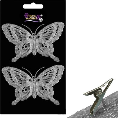 Theme Machine Décoration De Sapin Papillon En Paillettes À Clips 2 Packs - Argent - Publicité Theme Machine Décoration De Sapin Papillon En Paillettes À Clips 2 Packs - Argent - Publicité