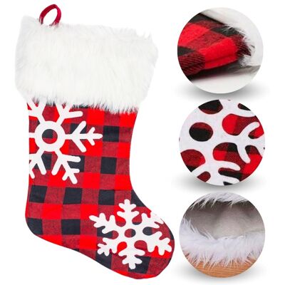 Sans Marque Chaussette Noël Carreaux Rouge/noir Fourrure 43cm - Publicité Sans Marque Chaussette Noël Carreaux Rouge/noir Fourrure 43cm - Publicité