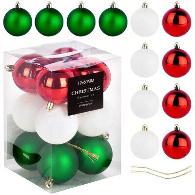 Sans Marque Boules De Noël Incassables Rouge Vert Blanc 6 Cm 12 Pcs. Publicité Sans Marque Boules De Noël Incassables Rouge Vert Blanc 6 Cm 12 Pcs. Publicité