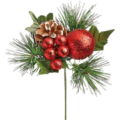 Theme Machine Tige Artificielle De Noël Avec Boule Pailletée, Baies Et Cône De Pin - 1x Rouge - Publicité Theme Machine Tige Artificielle De Noël Avec Boule Pailletée, Baies Et Cône De Pin - 1x Rouge - Publicité