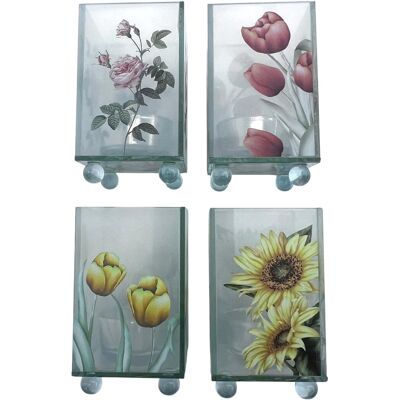 Thorness Set Of 4 Floral Glass Votive Tea Light Candle Holders - Publicité Thorness Set Of 4 Floral Glass Votive Tea Light Candle Holders - Publicité