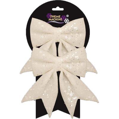 Theme Machine Décorations Pour Sapin De Noël Noeuds Pailletés Et Sequins - 2 Paquet 16cm Blanc - Publicité Theme Machine Décorations Pour Sapin De Noël Noeuds Pailletés Et Sequins - 2 Paquet 16cm Blanc - Publicité